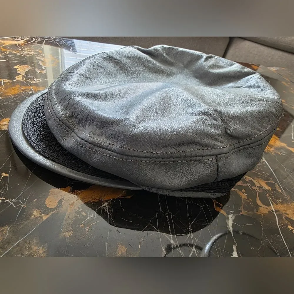 Vtg Gray Leather Fiddler Greek Fisherman Sailor Newsboy Driver Cap M - Picture 10 of 14
